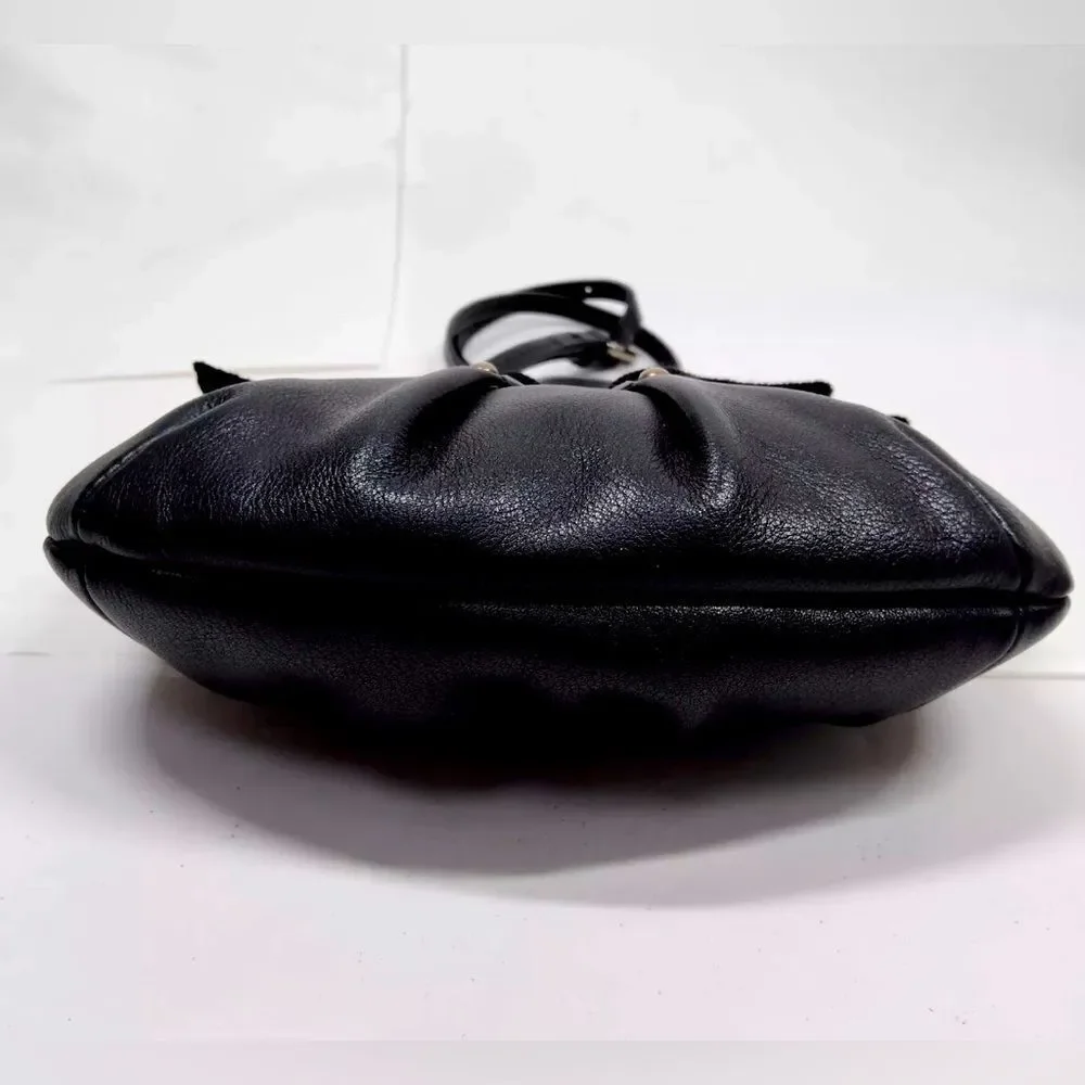 Auth Salvator Ferragamo Black Leather Small Studded Crescent Vara Hobo Bag